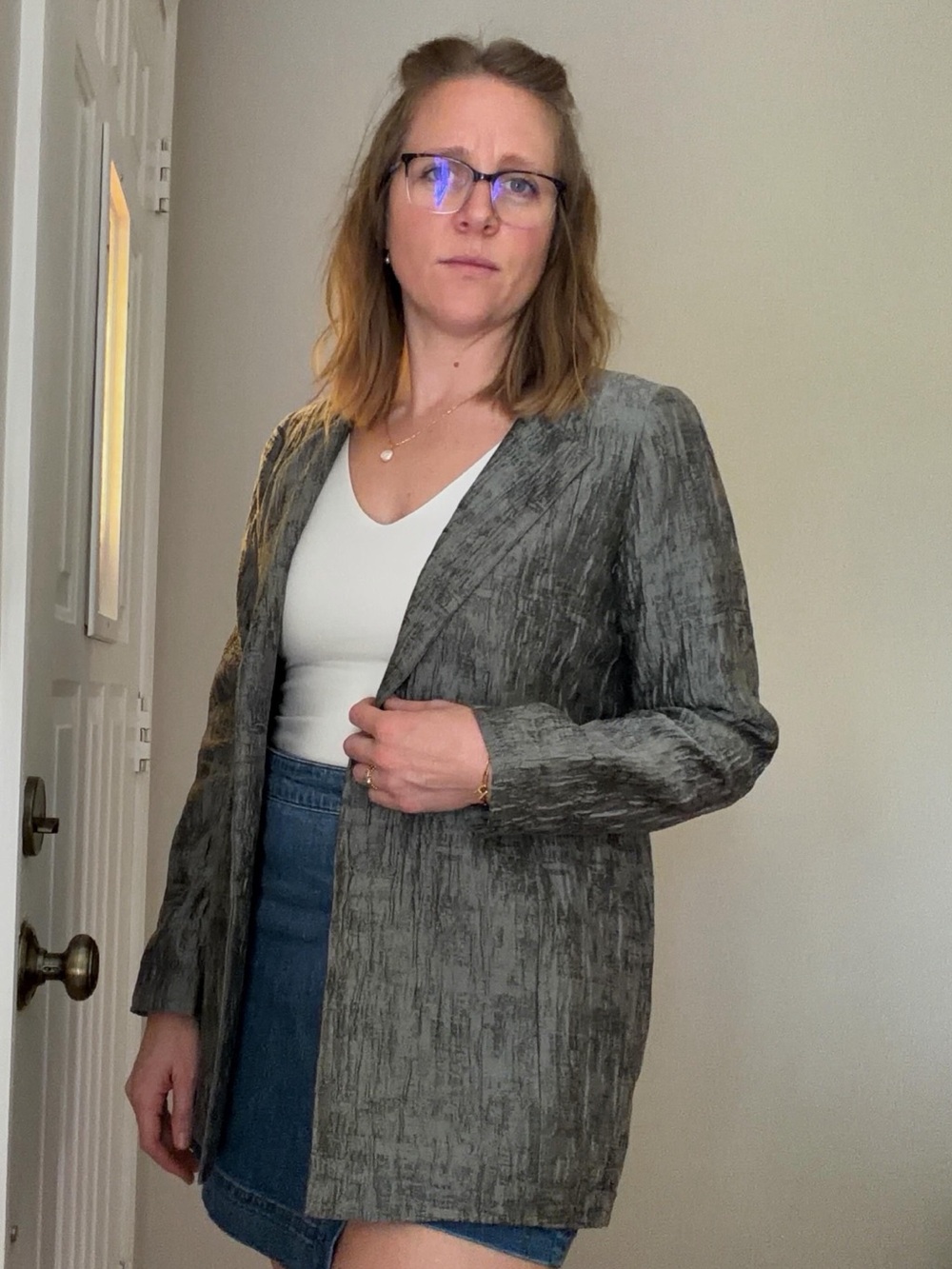 Eileen Fisher Mirage Crinkled Jacquard Jacket Long Size Small Cotton Silk